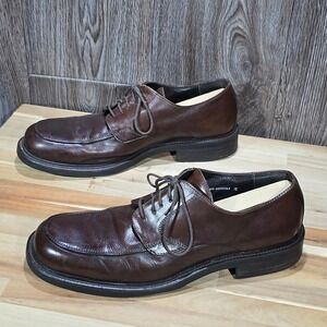 Kenneth Cole New York Apron Toe Derby Shoes 12 Brown Leather Made in Italy